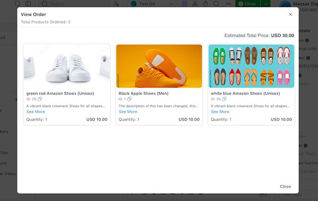This image shows the WhatsApp Business Product Catalogue. If you are a respond.io user, you can process customer orders too. Whenever a customer places an order through the Catalog, you'll receive an incoming message and can view the order details directly.