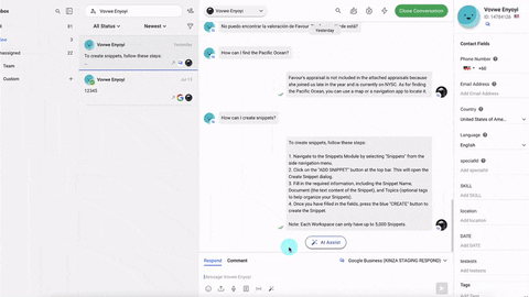  This image shows how to use AI Assist to craft responses at the click of a button