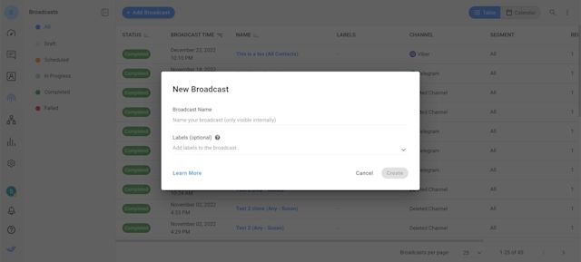 This is a screenshot that shows the step to creating WhatsApp broadcast with respond.io. 