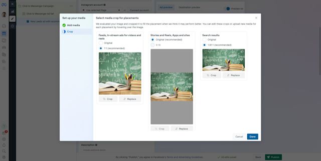 This image shows how to add media from Ad Creative