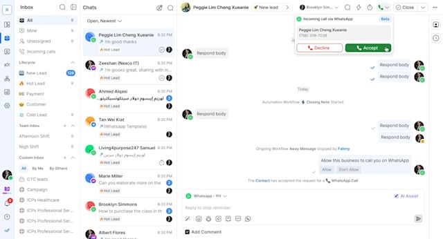 WhatsApp Business Calling API: accepting an incoming call.
