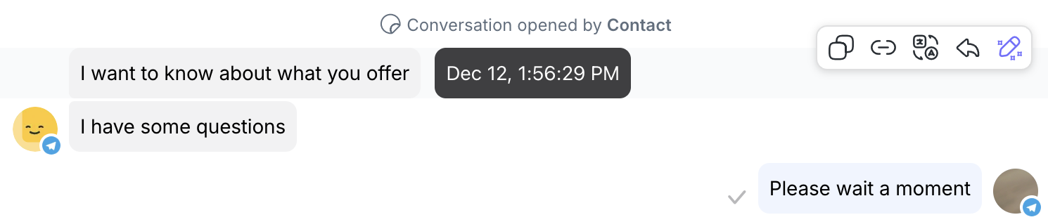 The timestamp shown for an incoming message.