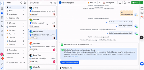 Gif showing an example of how to integrate WhatsApp Business API with HubSpot CRM