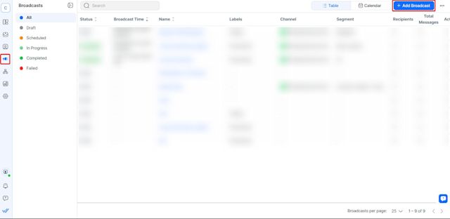 A screenshot of the Broadcast Module on respond.io