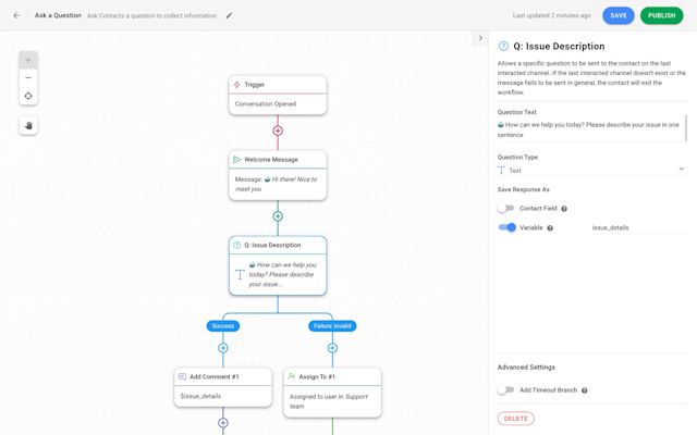 This is an image on how to ask an Open-Ended Questions with a question bot on respond.io. Open-Ended Questions allow for a longer response, therefore are useful for collecting qualitative data and understanding customers’ issues. They provide detailed insight into the business problems customers are facing, empowering you to deliver better customer service. You can think of it as a conversational data collection form. To enable automated data capture. Automated Data Capture We recommend saving the answer to an open-ended question as a Variable. 