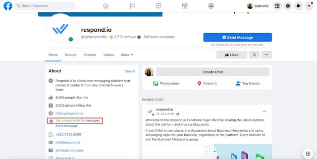 Facebook Messenger customer service: Example of Facebook Messenger responsiveness badge. A business’s responsiveness is crucial to customers who need a prompt response. And Facebook Messenger has made it easy for them to identify a responsive business by displaying a response rate badge on a business’ Facebook Page. The highest rank, the very responsive to messages badge, shows people which Pages respond quickly and consistently to private messages. To get the badge, a Page must achieve both a response rate of 90% or more and a response time of under 15 minutes.