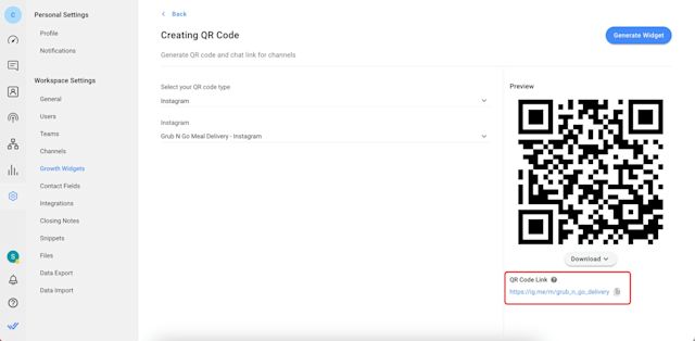 ig.me links are generated with a QR Code.