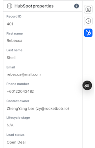 screenshot of the HubSpot properties you can view in respond.io
