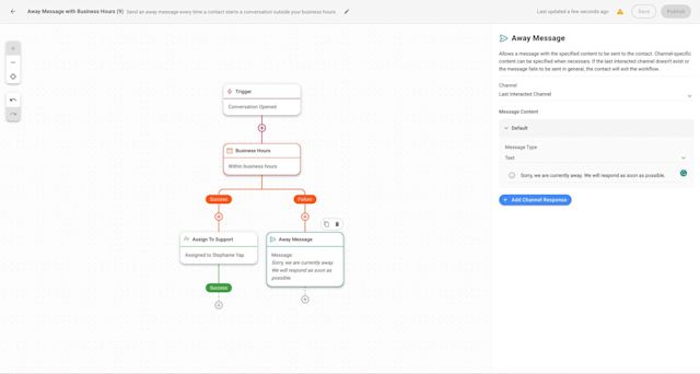 This is a screenshot that shows the workflow steps to creating an away message