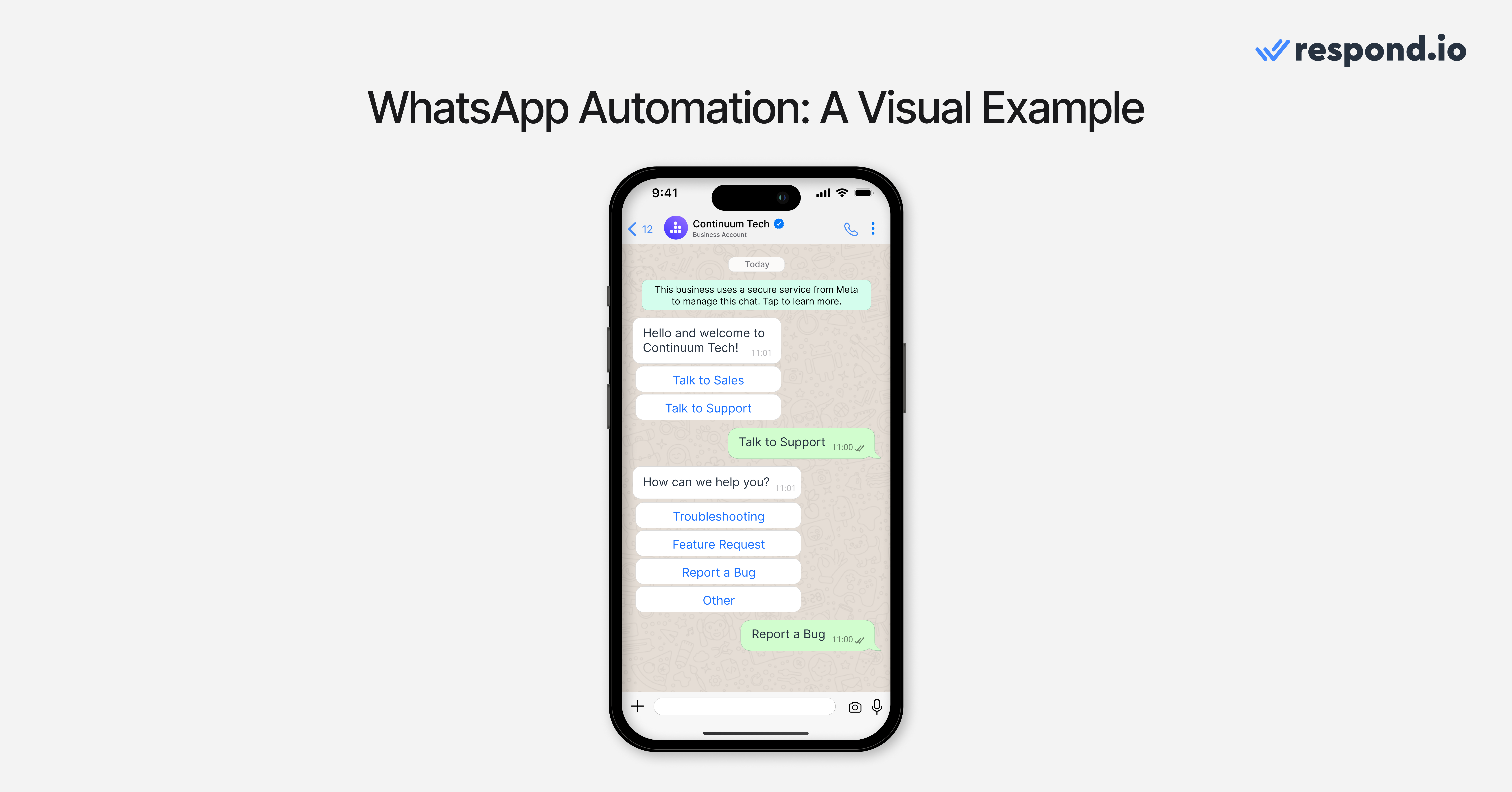 This image shows a visual example of WhatsApp for business automation. Read this article to find out what is the best WhatsApp automation tool.