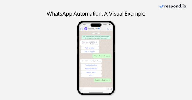 This image shows a visual example of WhatsApp for business automation. Read this article to find out what is the best WhatsApp automation tool.