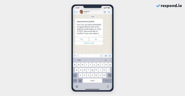 This image shows an example of quick reply button whatsapp