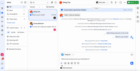 Gif showing how to use AI prompts with respond.io's WhatsApp Business API