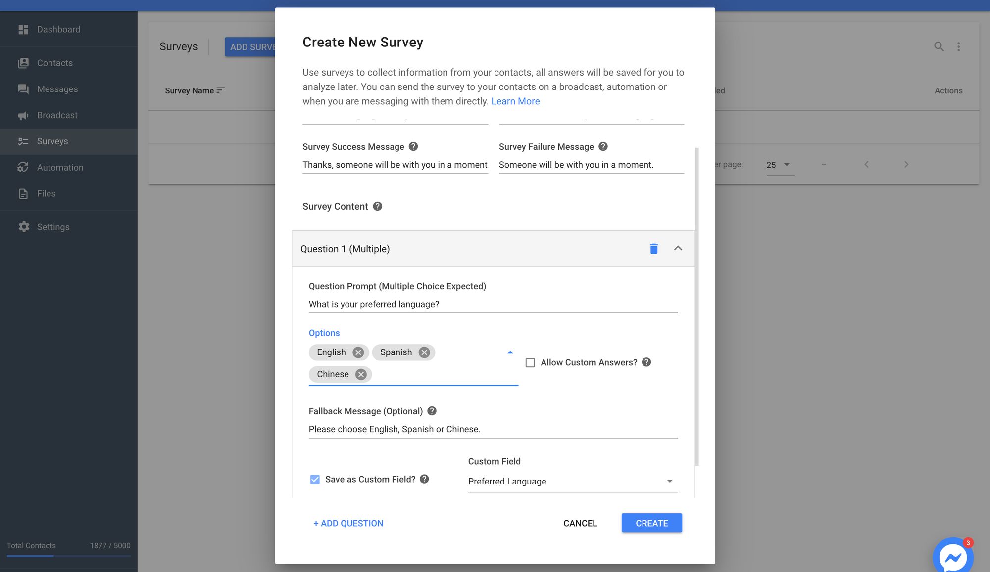 Create A Survey To Collect The Data to get started with chat automation