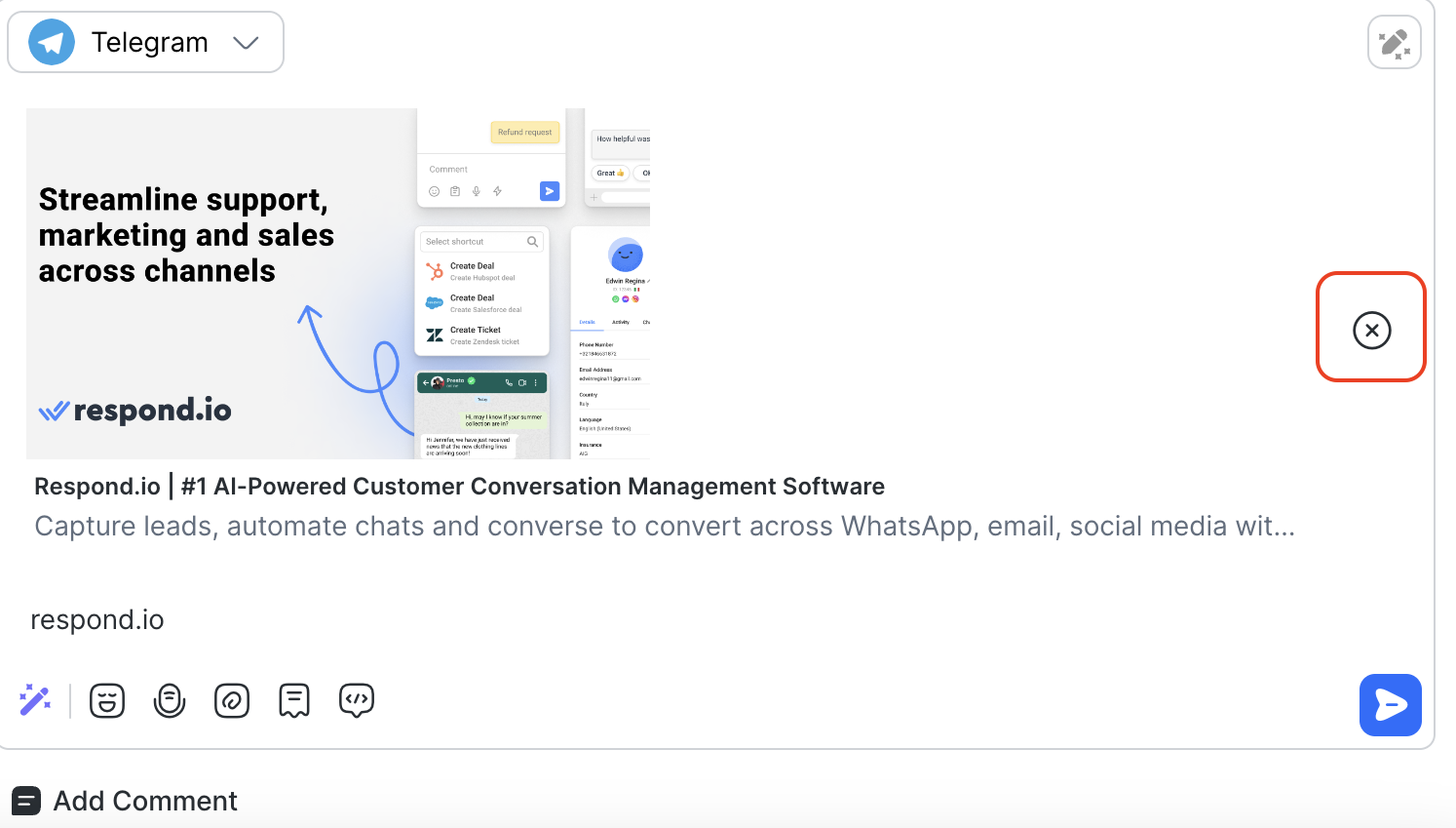 Remove link preview by selecting X.