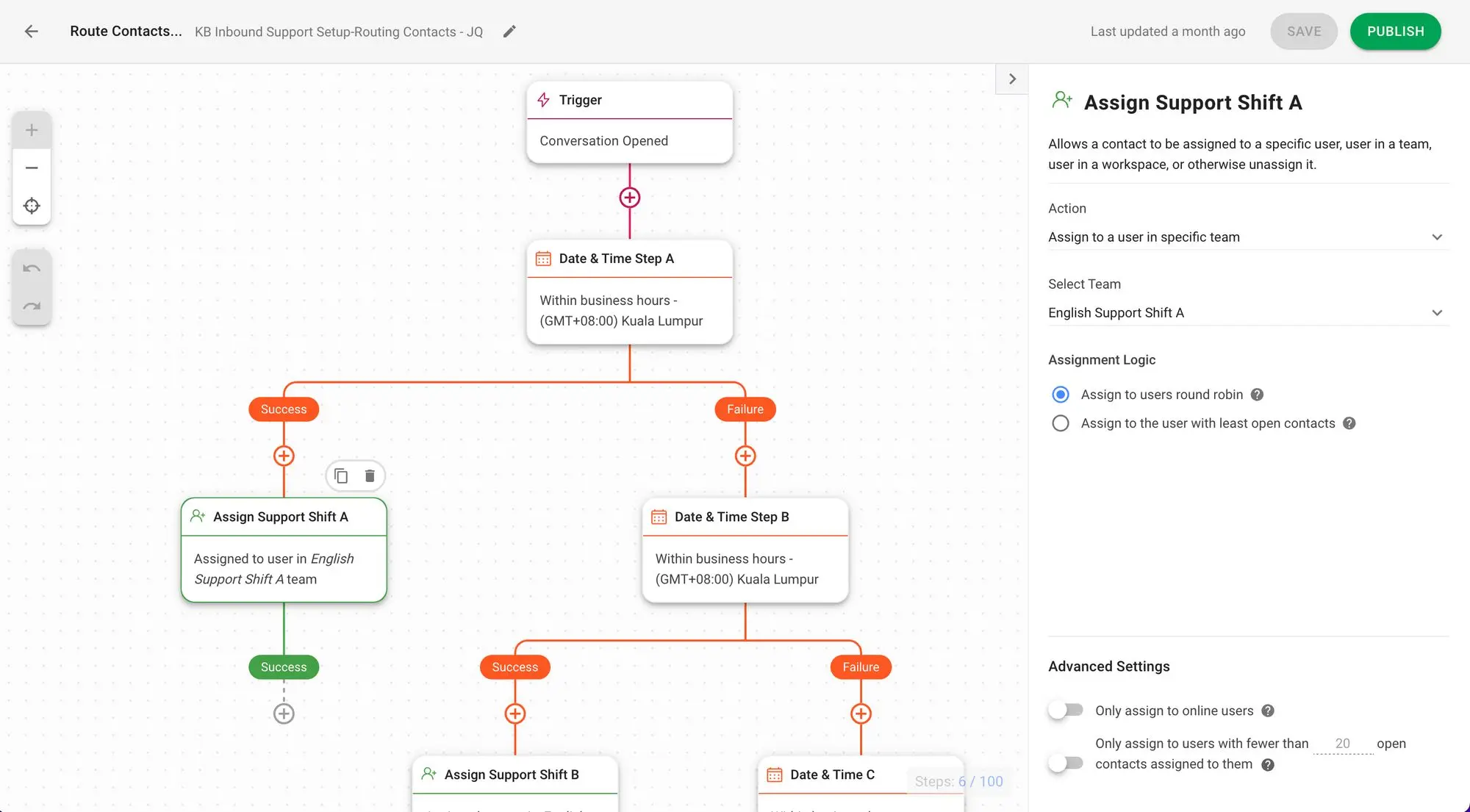 Esta imagem mostra o Módulo de Fluxos de Trabalho respond.io's onde você pode construir seu roteamento ideal de chat e auto-atribuição de estratégias para lidar com respostas de notificação Viber