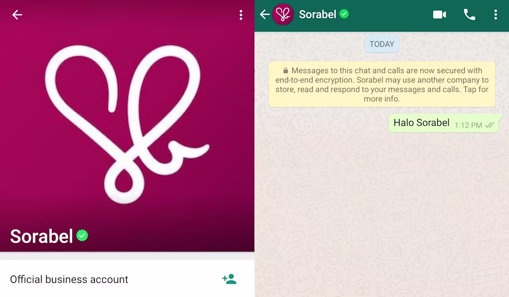 This is a picture showing an attempted conversation with an online business. However, when we tried to send a message to Sorabel, we didn't receive any response. We'll keep you updated on this situation.