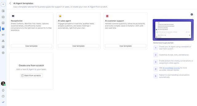 screenshot showing how to select an AI Agent template in respond.io