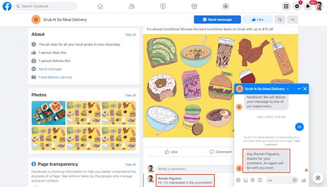 This image shows the Facebook private reply feature that you can use on your Facebook page posts using respond.io