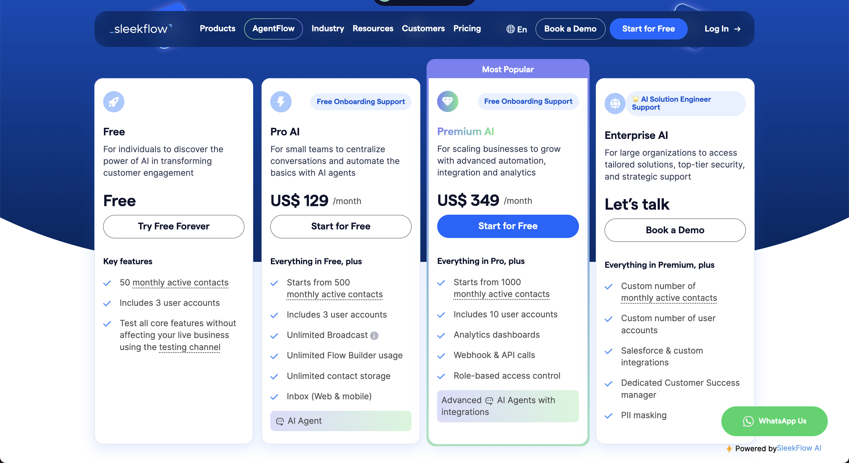 This is a screenshot of sleekflow's pricing