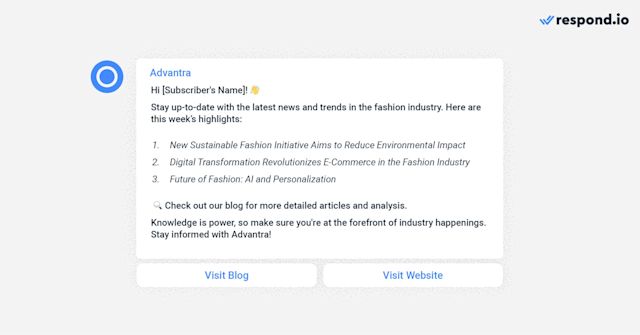 This image shows how to use newsletter WhatsApp for industry news roundups. Become a reliable source of industry news and trends for your subscribers. Compile the latest happenings, insights, and developments in your industry and share them through a concise and informative newsletter. 