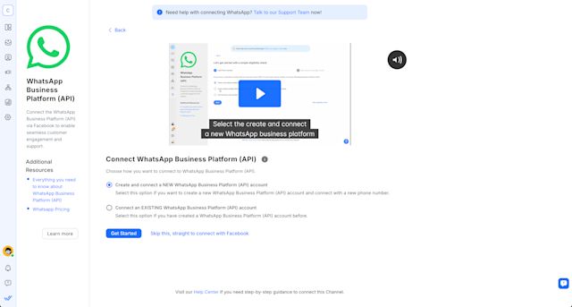 This image shows the second step on how to make WhatsApp API integration: Connect a new WhatsApp Business Platform