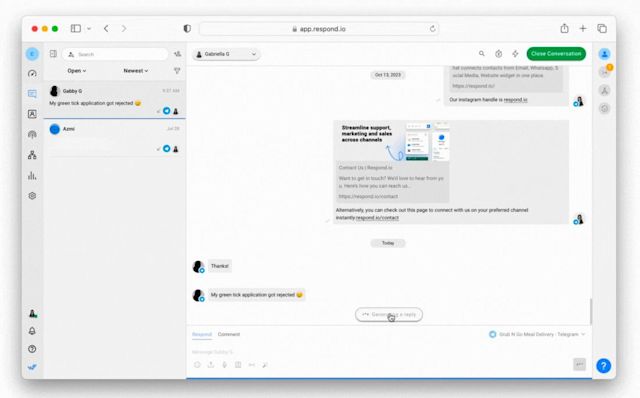Screenshot showing how Respond AI Assist works: Generate relevant replies instantly with a click