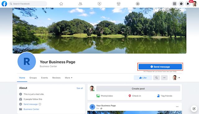This image shows how to use the CTA button on your Facebook page to receive messages and improve your sales messenger
