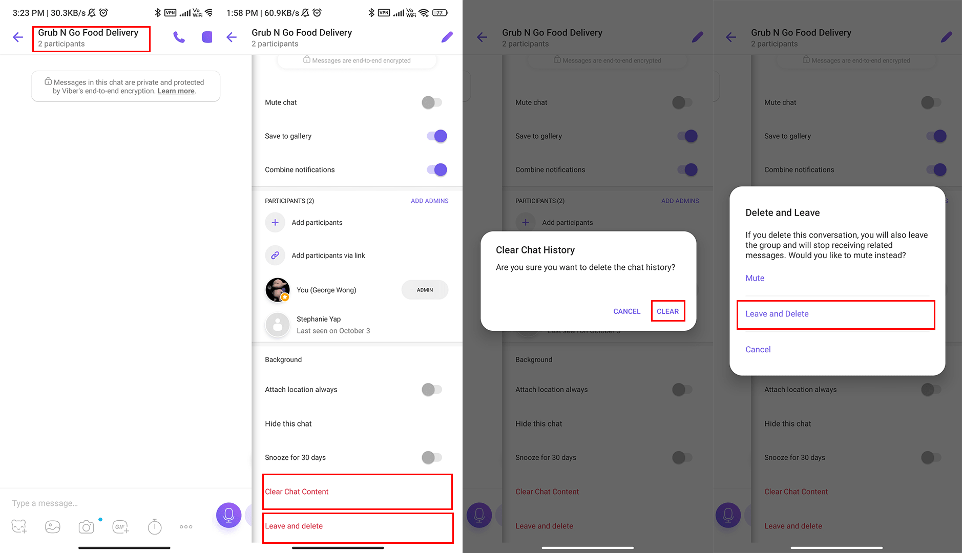 显示如何清除或删除Viber 组的图像