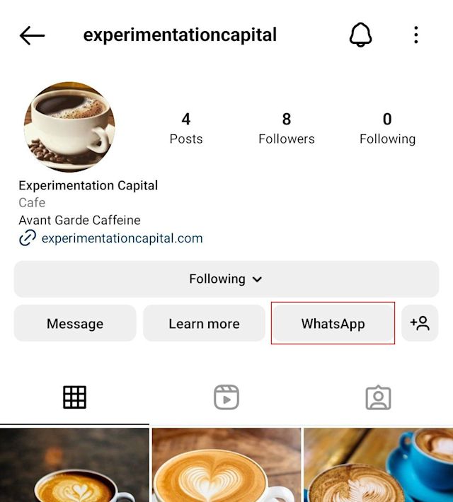 an image showing a whatsapp button on an instagram profile