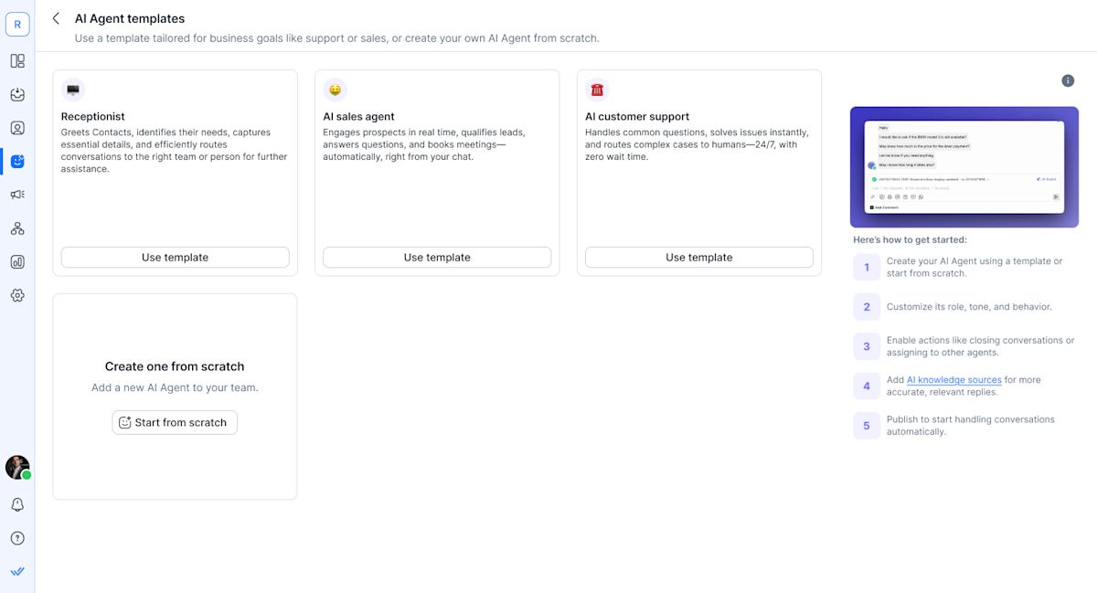 This is an image of respond.io's AI Agents templates