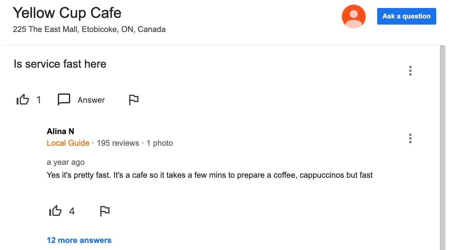 En 2018, Google a ajouté une fonctionnalité Questions et Réponses. Cette fonctionnalité est une excellente ressource pour les clients potentiels qui recueillent des informations sur votre entreprise. Il leur offre la possibilité de poser des questions et d'obtenir des réponses directement de votre liste Google. La fonction Questions et réponses est affichée sur votre liste Google My Business et visible sur Google Search pour les appareils mobiles et de bureau. Cette fonctionnalité est également disponible sur Google Maps uniquement pour les appareils mobiles Android. Toutes les questions qui ont déjà été posées au sujet de votre entreprise continueront à apparaître sur votre profil Google.  Il est important de gérer votre section Questions et réponses car n'importe qui peut soumettre une question ou une réponse sur votre liste d'entreprise. Les entreprises devraient remplir de façon proactive certaines questions fréquemment posées et réponses lorsqu'elles remplissent leur profil GMB. Si des réponses incorrectes à propos de votre entreprise sont soumises, vous serez averti dans votre compte et pourrez les corriger rapidement.