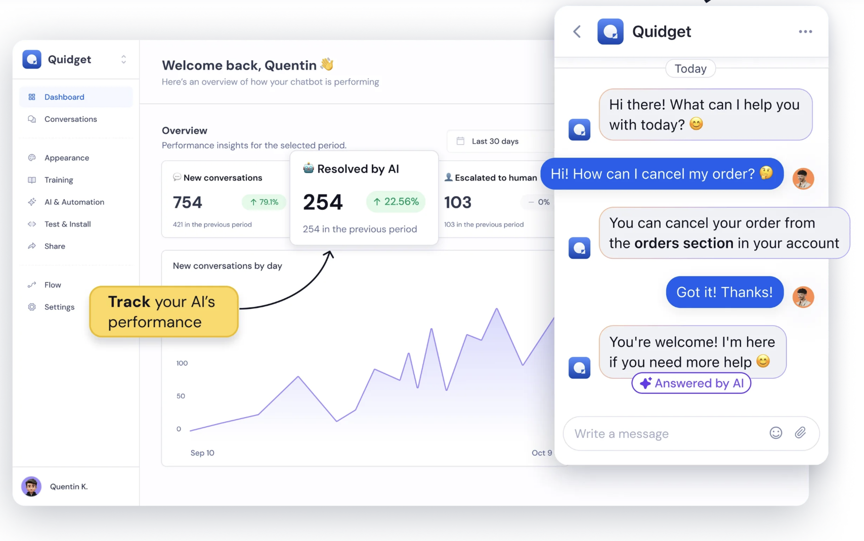 Screenshot showing Quidget's Instagram chatbot