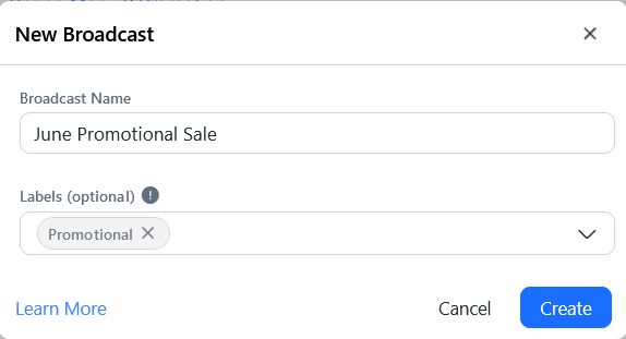 A screenshot of step 2: To name and label your broadcast