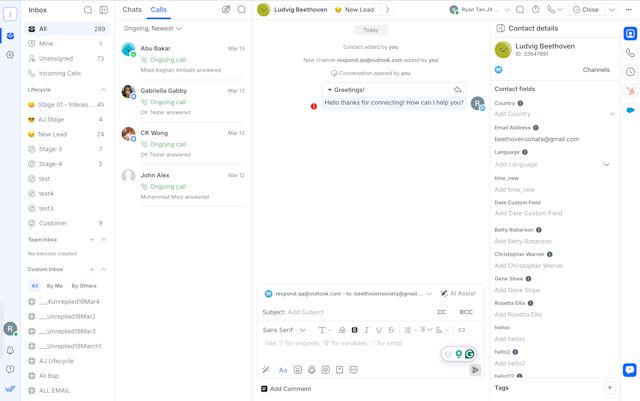Image showing how respond.io's inbox module looks