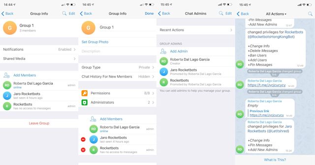 By checking our recent actions, you'll be able to see a complete log of all the changes that admins have made on Telegram Groups. Recent actions is a real-time Telegram Group changelog.