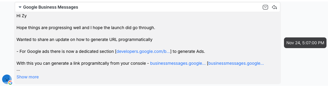 Received email timestamp which includes the date and time.