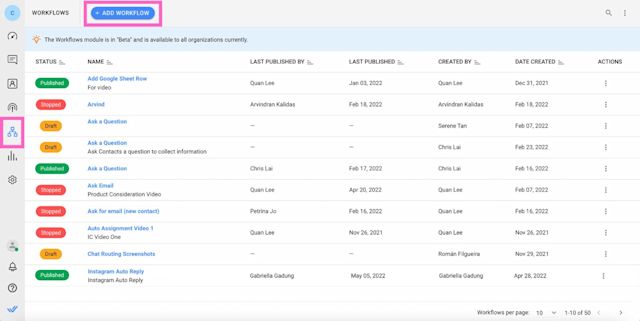 Image showing how to Activate Instagram Auto Message: Add workflow on respond.io