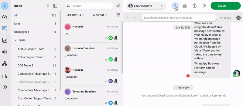 Search for past messages in a conversation