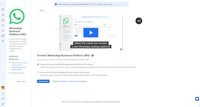 Screenshot showing how to connect your Facebook business account to WhatsApp API