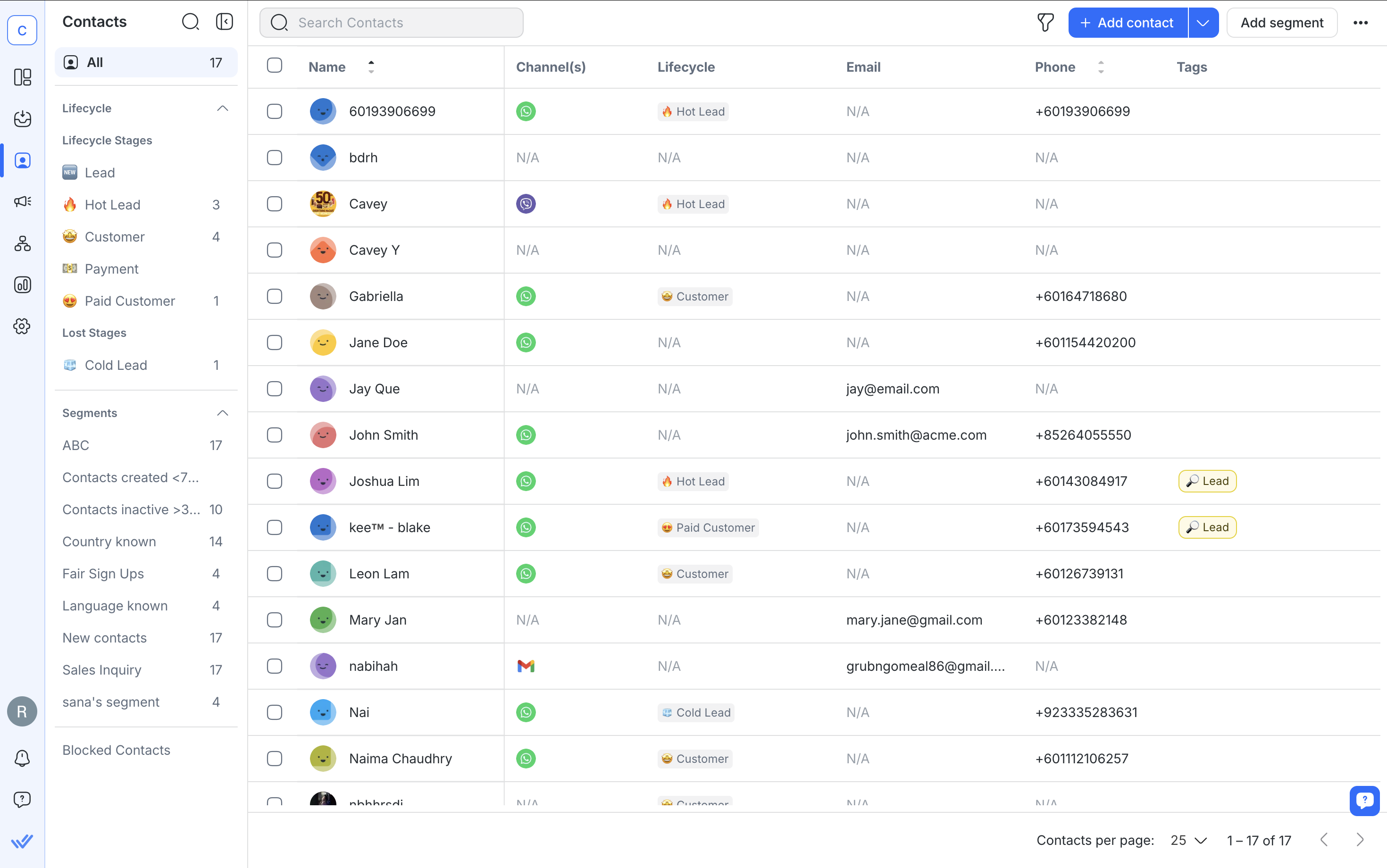 Image depicting respond.io's contact view