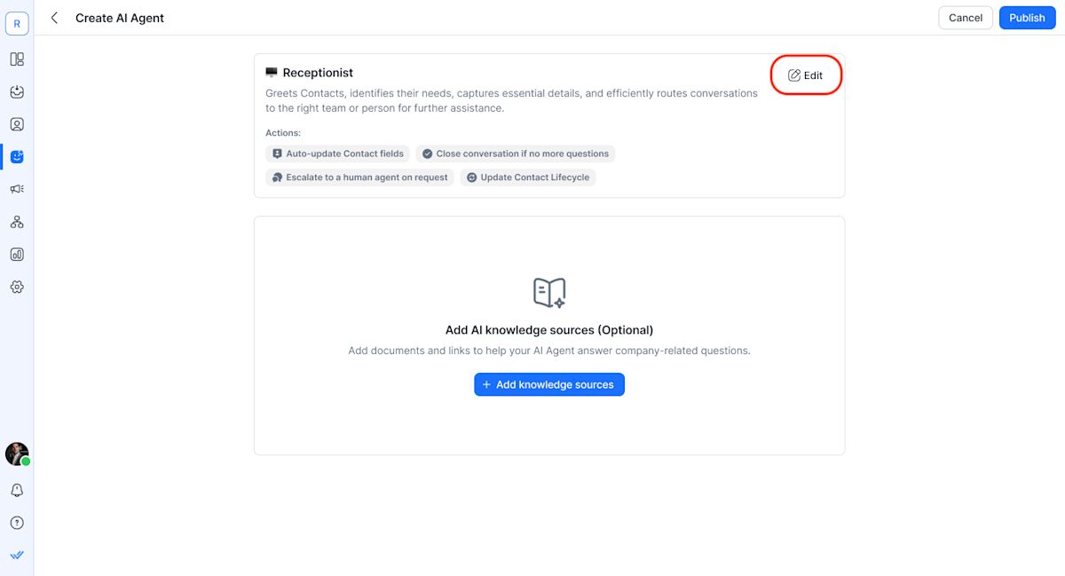 Image depicting how to review an AI agent once the template is chosen. 