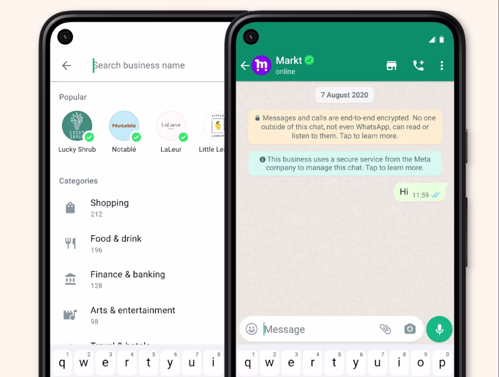 This is a screenshot that shows how to search for popular businesses on your whatsapp business directory