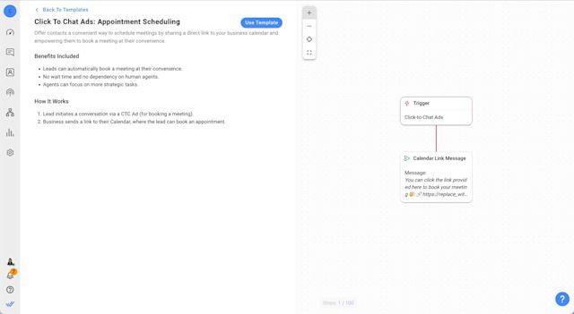 Businesses reliant on appointment scheduling can significantly save agents time by automating the booking process. You can use respond.io Workflows to integrate WhatsApp with the calendar app your sales team uses. Additionally, respond.io integrates natively with Make and Zapier, allowing you to build automation with thousands of apps without coding. If you are already using these softwares, integrate your apps seamlessly with WhatsApp for the best customer experience.