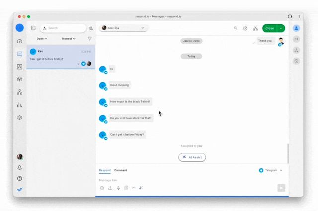 This image shows how to use respond.io's AI Assist and AI Prompts in response to click-to-message ads.