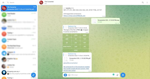 This is a screenshot that shows how to use File Converter bot on your Telegram