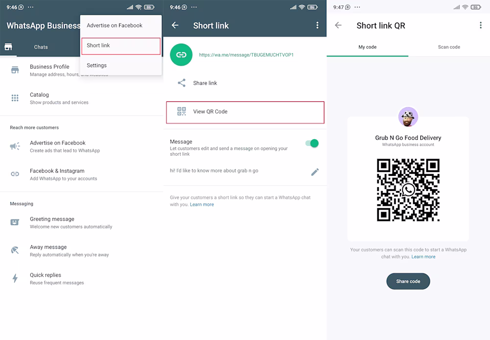 صورة تظهر كيفية مشاركة الروابط القصيرة ورموز qr
