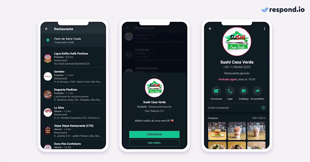 This picture shows how WhatsApp reinvents yellow pages. Now users can select a WhatsApp business nearby from a list and interact with it.