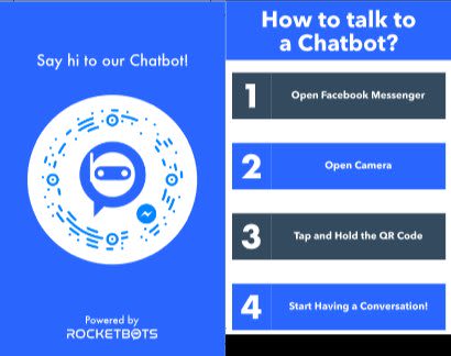 This is an image of a business card that shows a Facebook Messenger code and how to use the Facebook Messenger QR code on the back