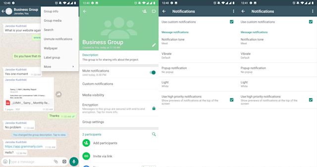 This is a picture showing the process of creating a custom notification in a WhatsApp Group 